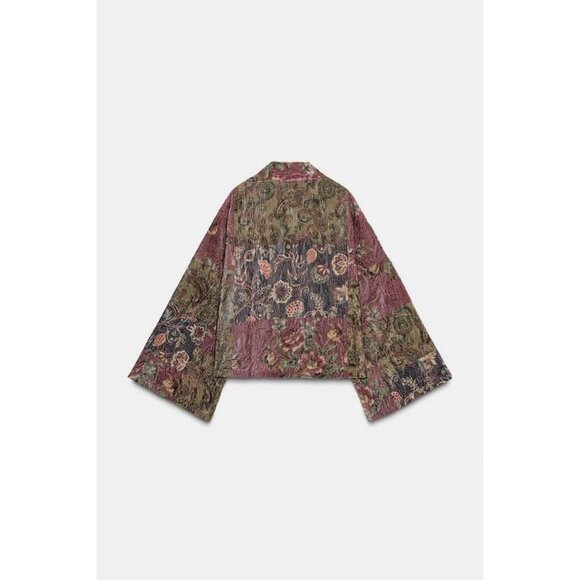 ZARA FLORAL PRINT VELVET KIMONO - Picture 6 of 7